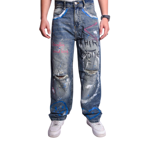 JEANS BAGGY FIT PRINTED WITH CUTTING