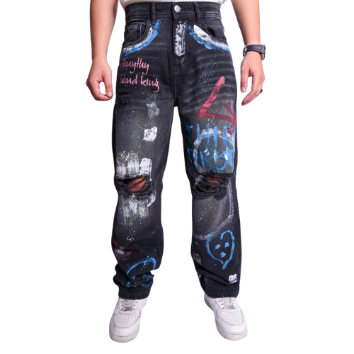 JEANS BAGGY FIT PRINTED WITH CUTTING